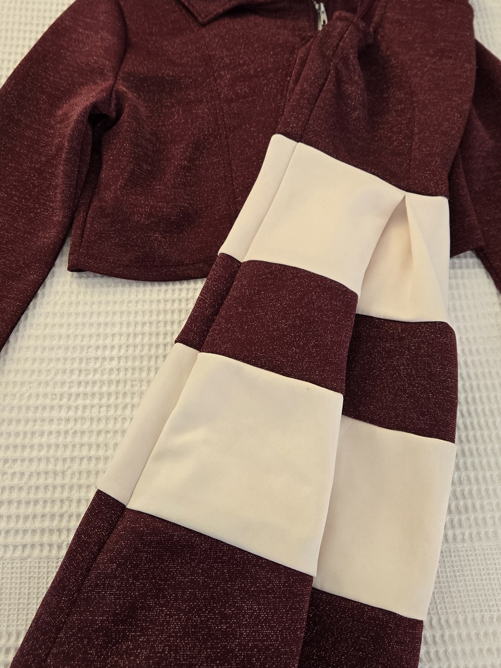 Girl's 2 Piece Set h.i.p. Maroon and Cream Color block Wide-Leg Jumpsuit